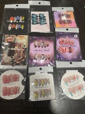 Assorted Press-On Nail Set - Floral, Glitter & Candy Stripe Designs- Bundle